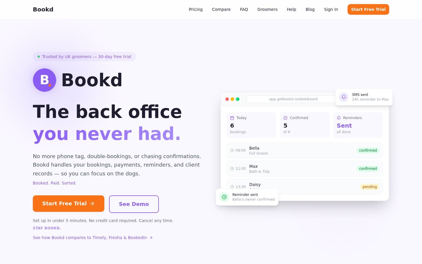 Bookd SaaS platform — live screenshot showing dashboard