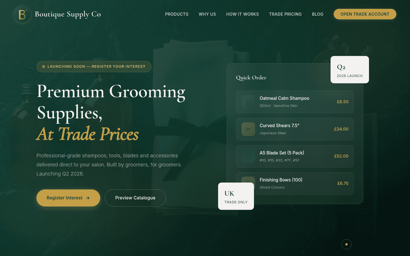 Boutique Supply Co — premium wholesale grooming products website