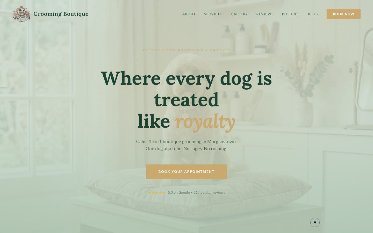 The Grooming Boutique website — live screenshot